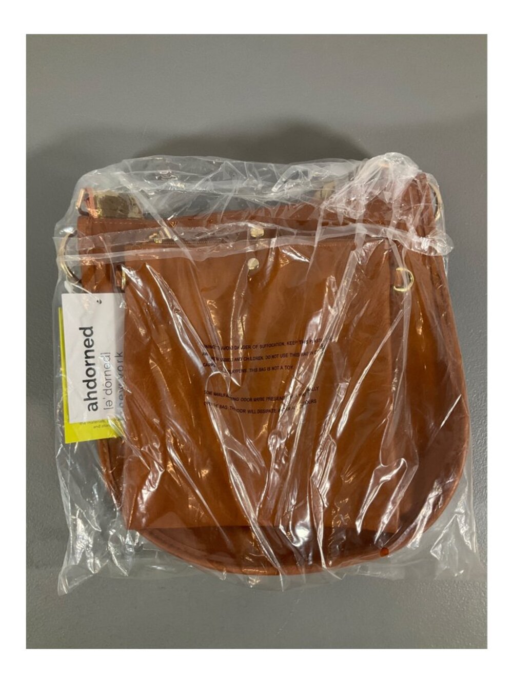 Ahdorned U-Shaped Messenger Bag in Camel with Dual Straps and Bonus Pouch - Faux